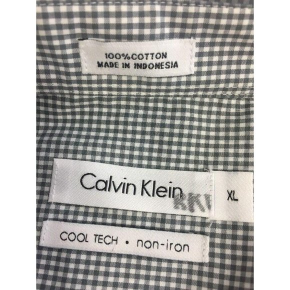 CALVIN KLEIN Mens Casual Oxford Button Shirt XL Cool Tech Grey Checker Non-Iron - Picture 4 of 10